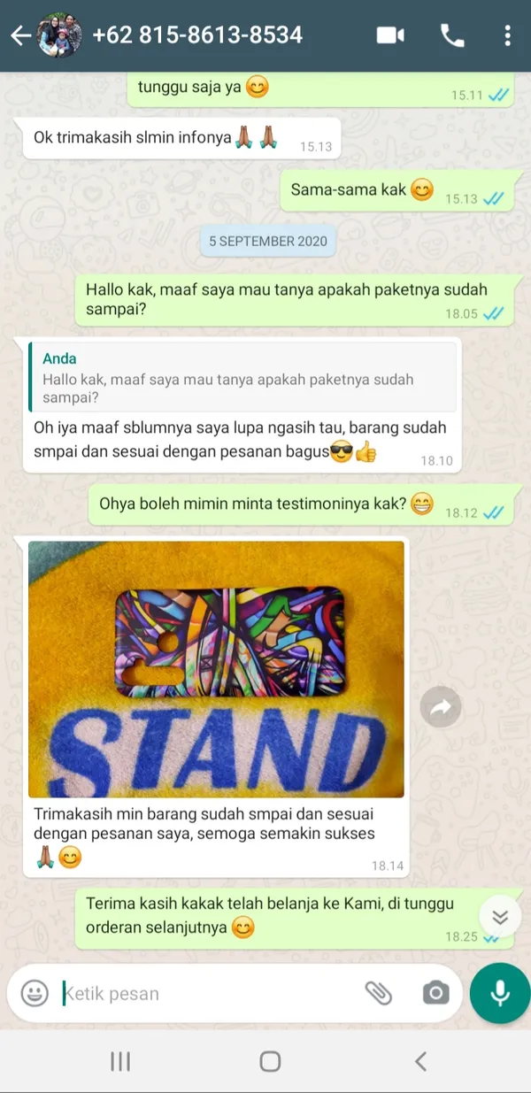 Testimoni pelanggan Cuztoom - Screenshot chat WhatsApp #5