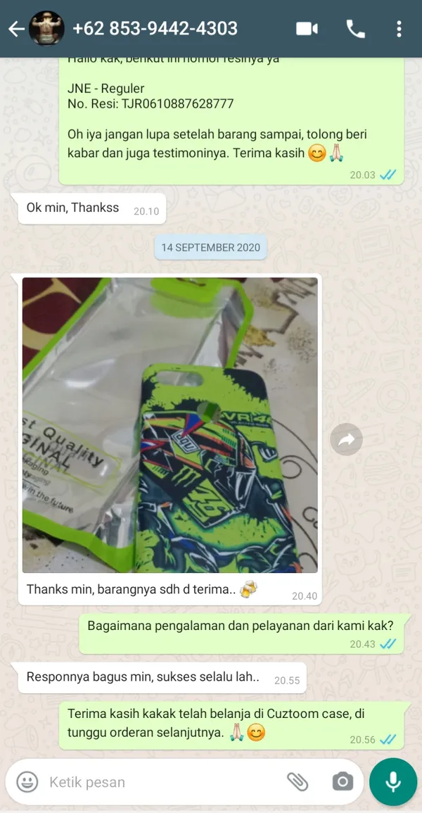 Testimoni pelanggan Cuztoom - Screenshot chat WhatsApp #9