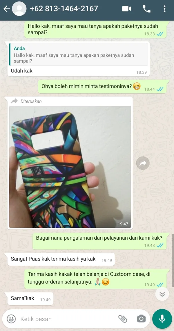 Testimoni pelanggan Cuztoom - Screenshot chat WhatsApp #10