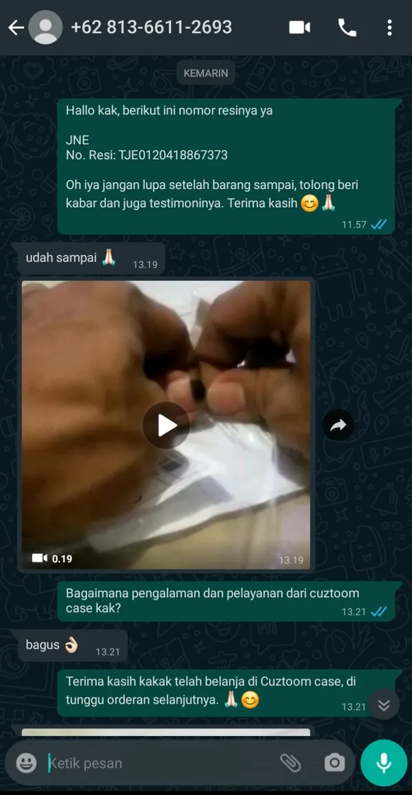 Testimoni pelanggan Cuztoom - Screenshot chat WhatsApp #14