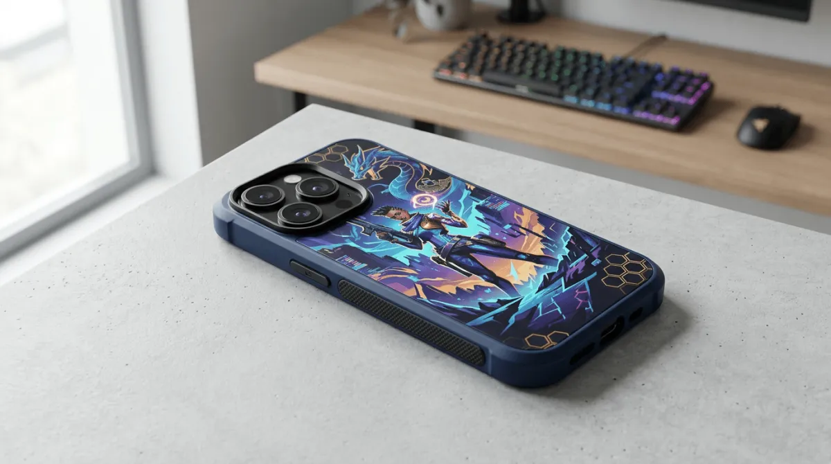 case hp gaming custom dengan desain futuristik bertema cyberpunk dan RGB aesthetic