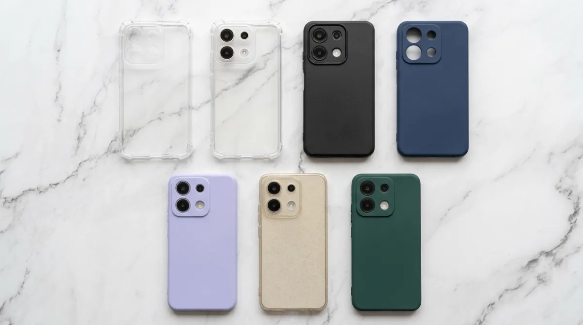 Perbandingan jenis case HP Infinix Note 50 - softcase TPU, hardcase polycarbonate, dan hybrid case