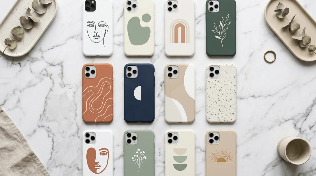 inspirasi desain case HP minimalis line art geometric botanical