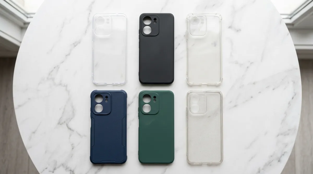 Perbandingan berbagai jenis case HP Poco C65 hardcase softcase dan hybrid dengan detail material premium