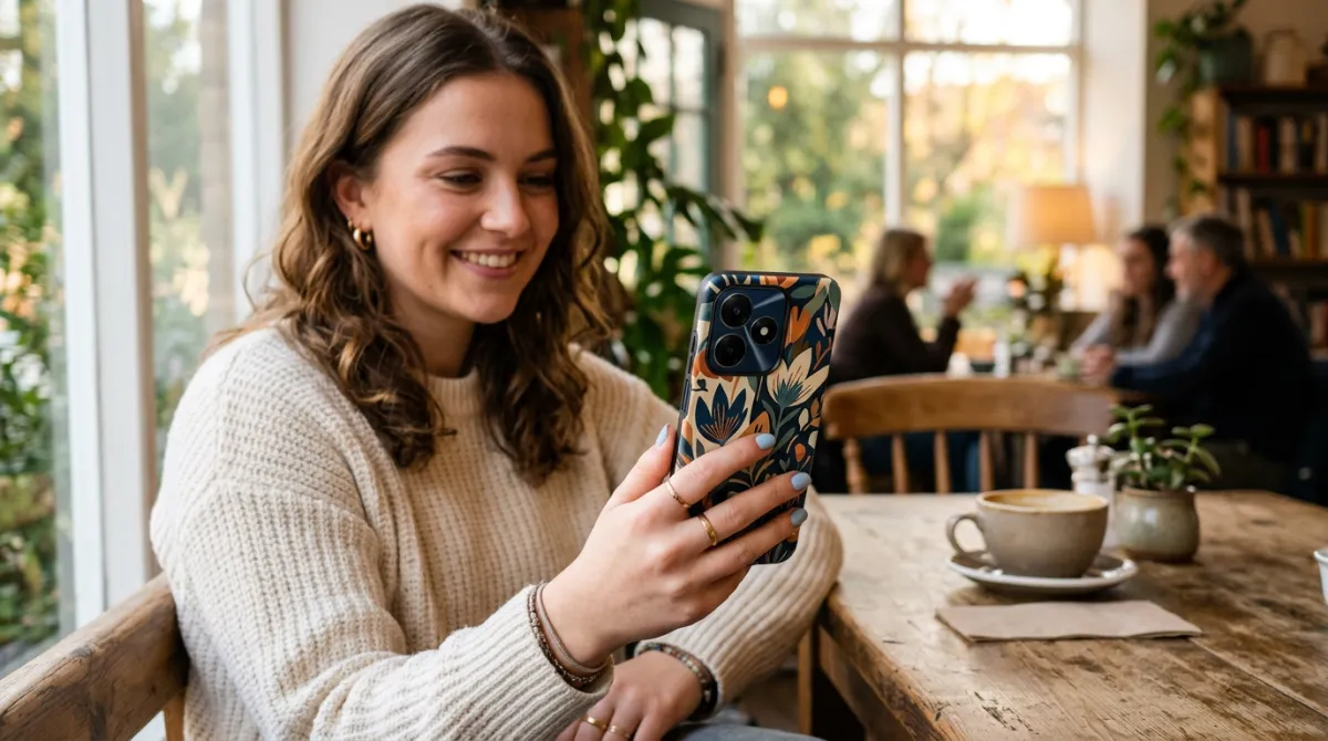 Custom case HP Realme C61 dengan desain unik dan personal menggunakan teknologi cetak UV Jepang