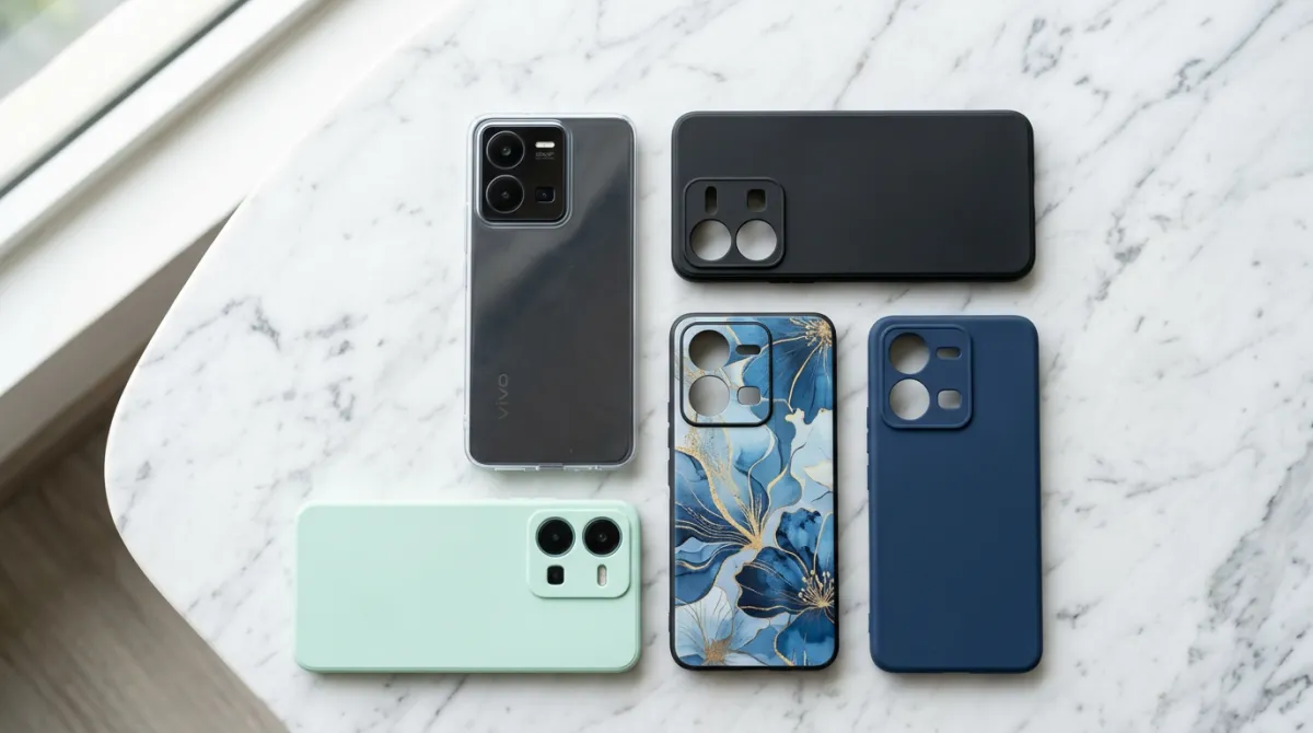 Perbandingan berbagai jenis case HP Vivo Y36 dari bahan softcase, hardcase, dan leather case
