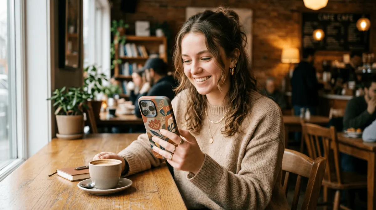 iPhone 17 Pro Max dengan case custom sedang wireless charging