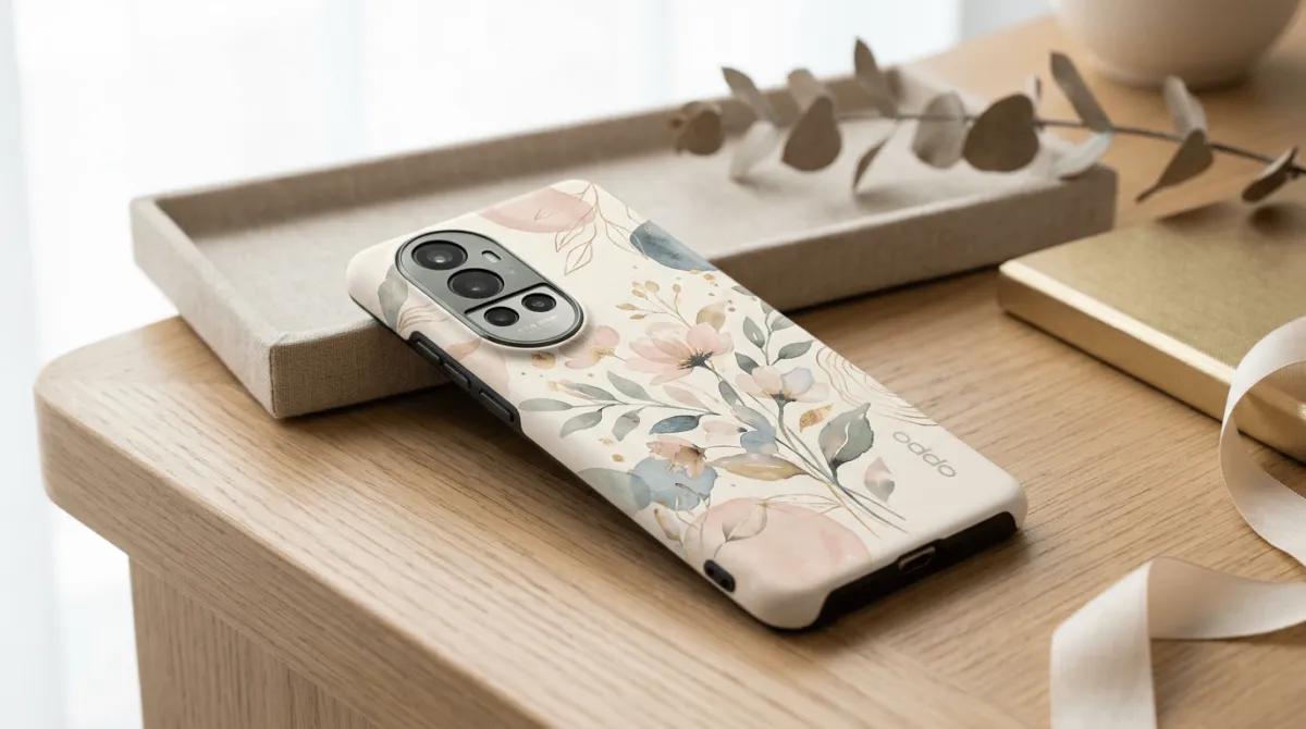 Casing HP Oppo aesthetic dengan desain custom floral dan pastel di Cuztoom