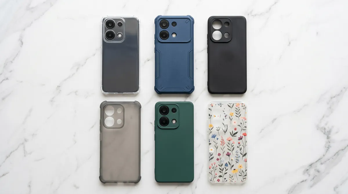 Perbandingan jenis material casing HP Poco M6 Pro - TPU, polycarbonate, dan hybrid case