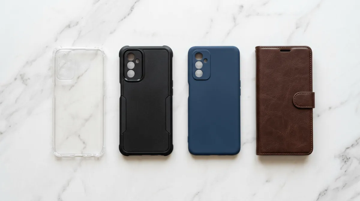 Perbandingan softcase dan hardcase untuk Realme C75 dengan detail material dan perlindungan