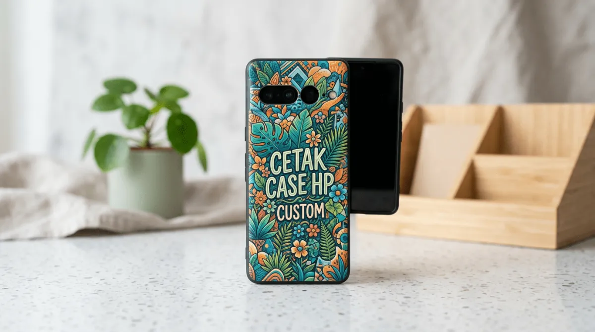 Proses cetak case HP dengan mesin UV printing Jepang menghasilkan warna tajam dan detail tinggi