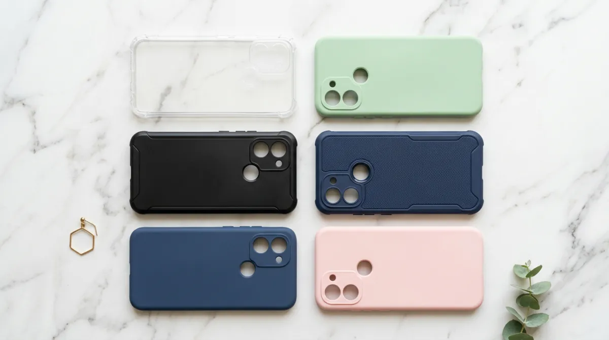 Perbandingan material custom case Vivo Y28 polycarbonate vs TPU dengan detail tekstur dan ketahanan