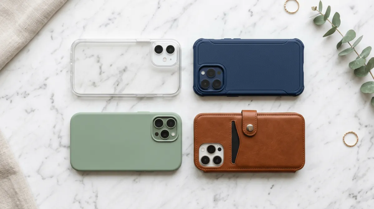 Perbandingan berbagai jenis material hardcase iPhone 16 dengan detail tekstur dan finishing