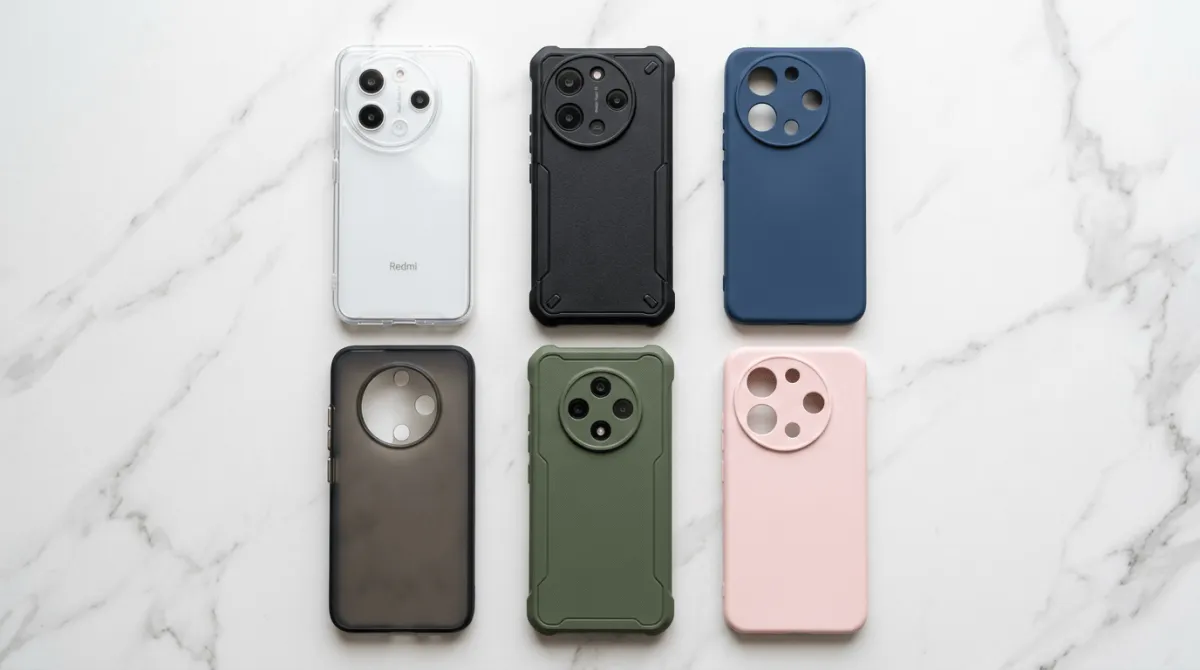 Detail fitur hardcase Redmi Note 14 dengan raised edges dan precise cut-out