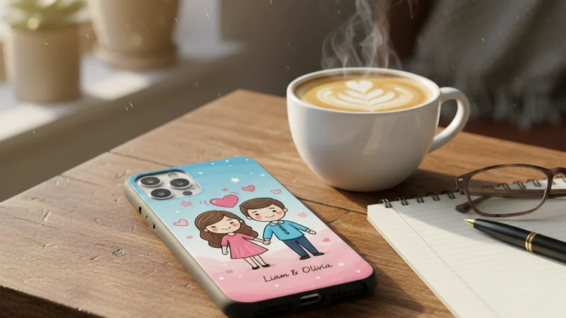 inspirasi desain case couple aesthetic minimalis dengan line art dan inisial pasangan