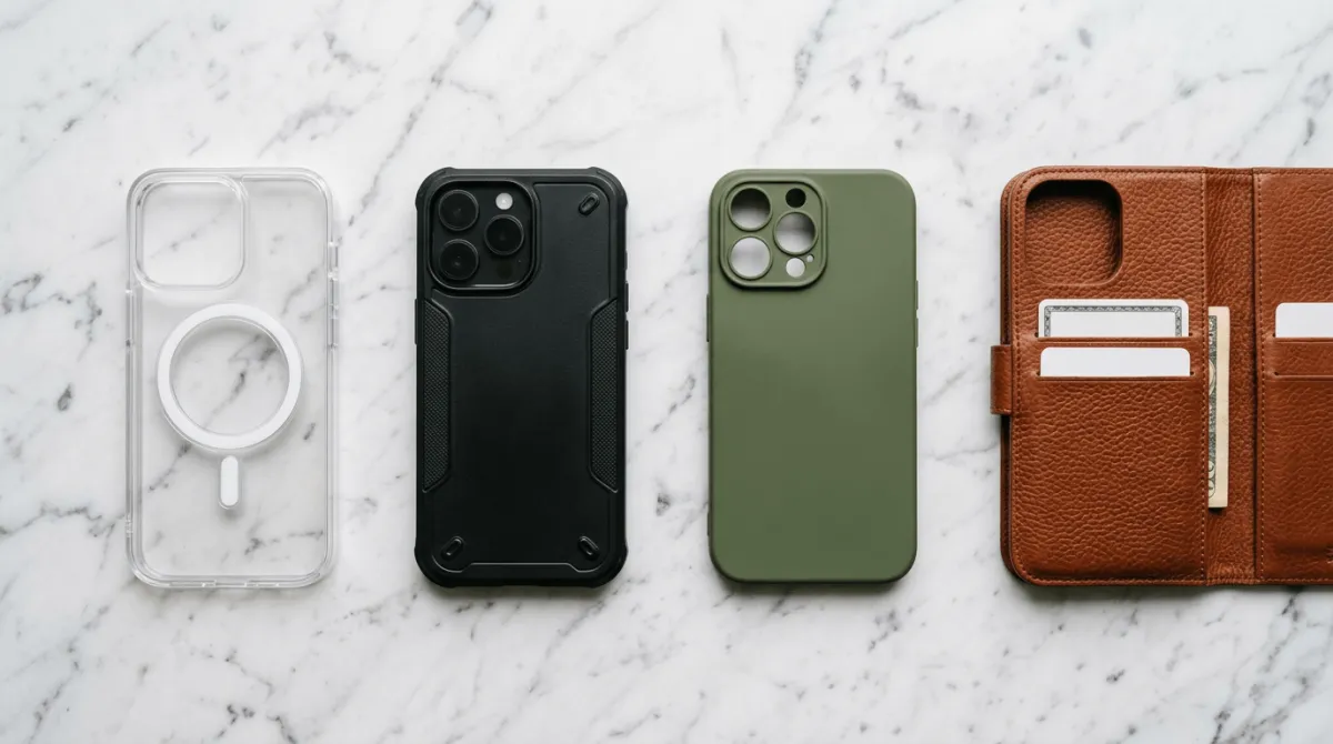 Perbandingan tekstur dan ketebalan berbagai jenis bahan softcase iPhone 16 Pro