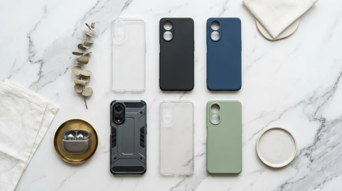 Perbandingan material softcase TPU dan silikon untuk Oppo A98 dengan detail tekstur dan ketebalan