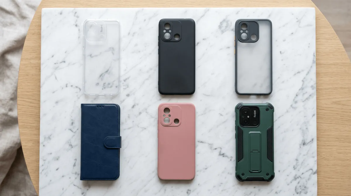 Detail potongan softcase Redmi 14C yang presisi untuk port dan tombol