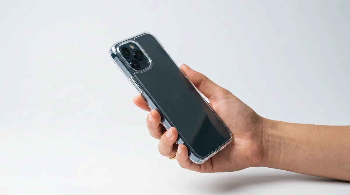 Casing HP anti kuning transparan jernih dipasang di smartphone