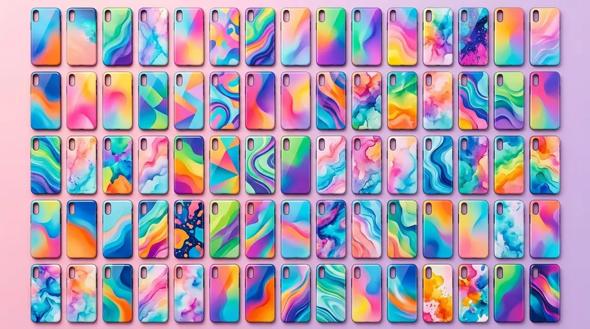Deretan casing HP custom dengan beragam motif warna hasil cetak UV