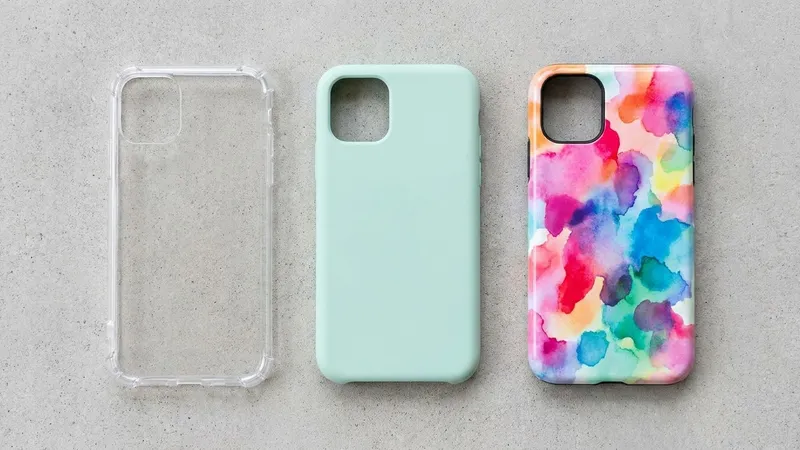 Ilustrasi tiga jenis casing HP berdampingan: case bening bersudut tebal, softcase polos, dan hardcase bermotif
