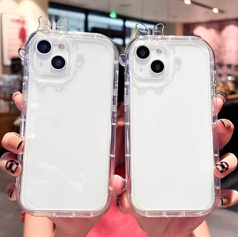 Dua clear case pita polos bening dengan aksen pita di bagian atas