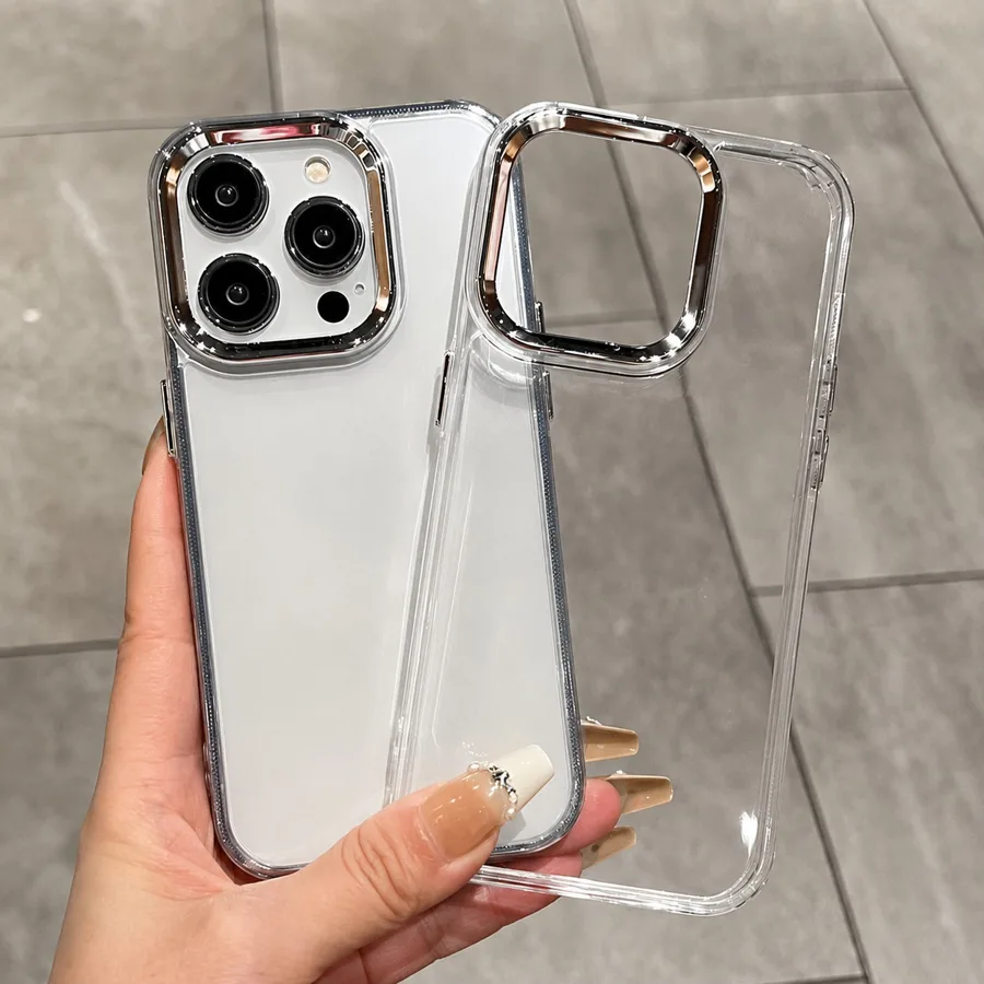 Dua clear case ring frame polos dengan bingkai kamera warna silver