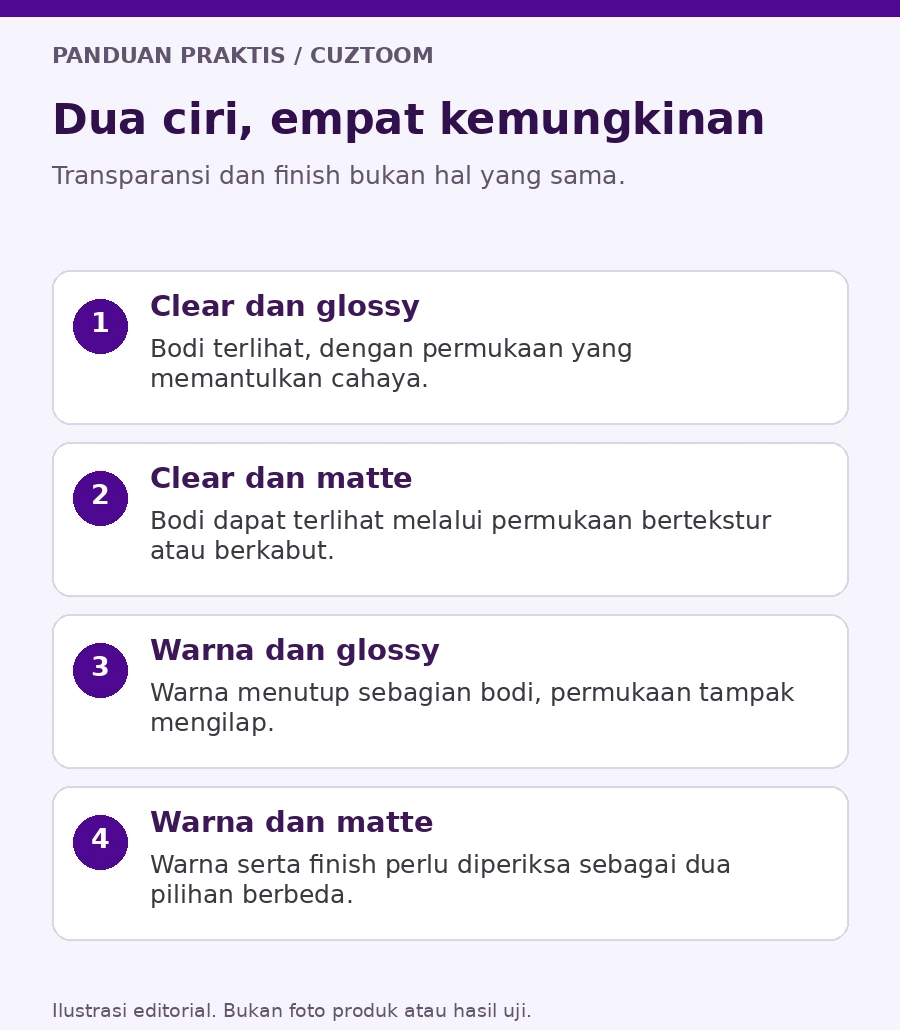 Ilustrasi dua ciri, empat kemungkinan untuk pemilihan case