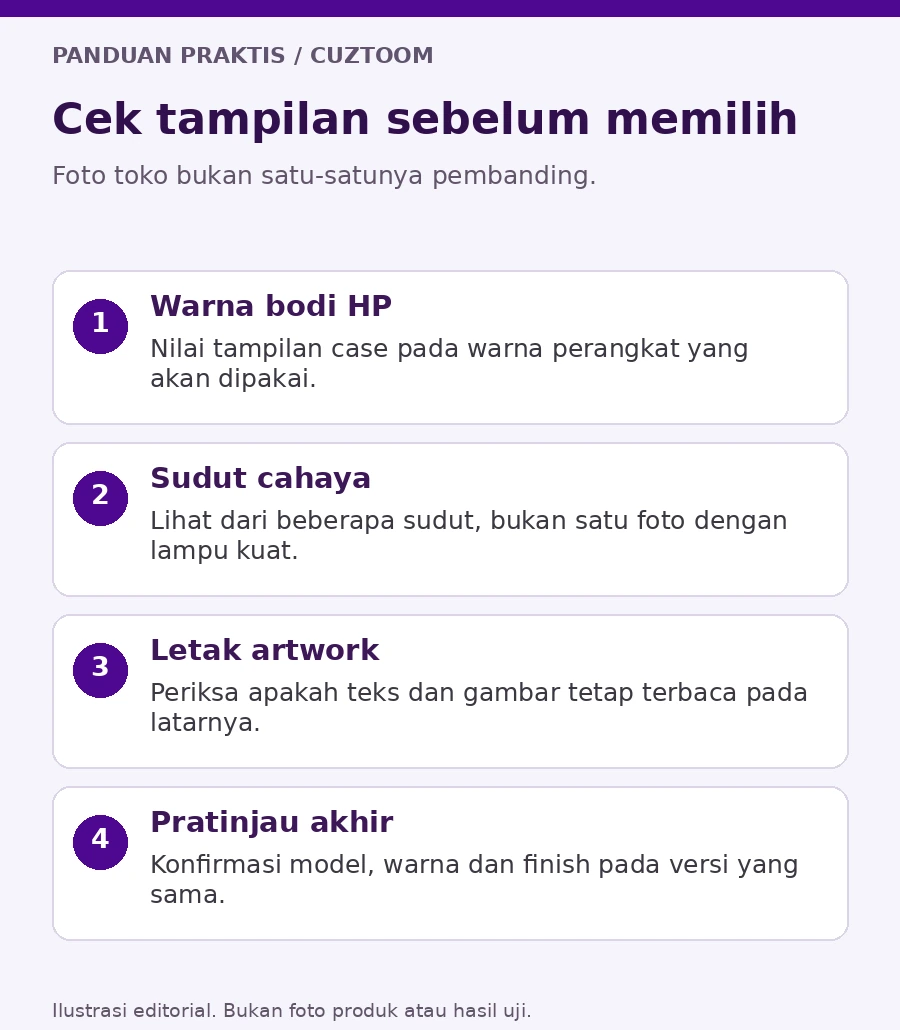 Ilustrasi cek tampilan sebelum memilih untuk pemilihan case