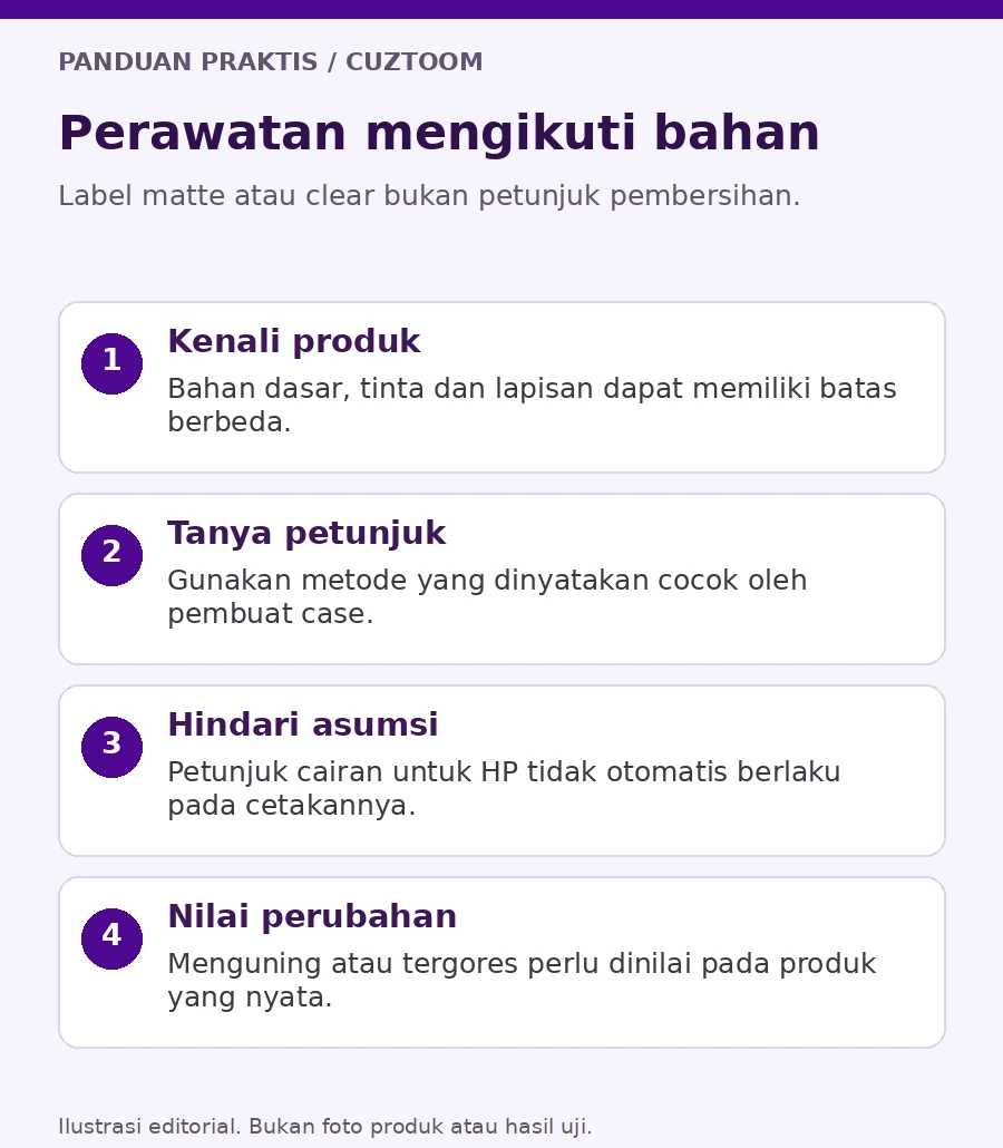 Ilustrasi perawatan mengikuti bahan untuk pemilihan case