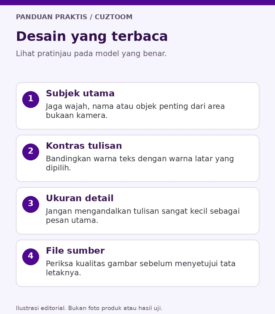 Ilustrasi kontras tulisan dan area aman desain di sekitar potongan kamera casing