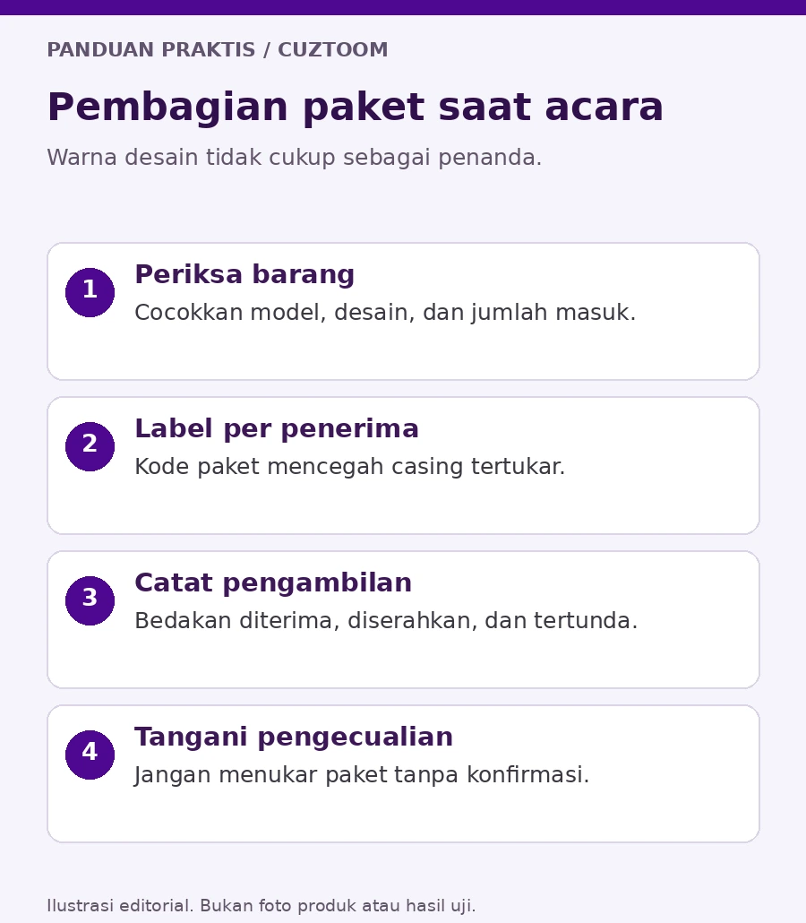 Diagram bagaimana mencegah paket tertukar saat acara berlangsung untuk merchandise event