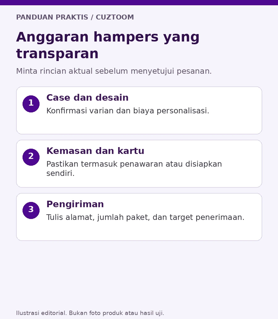 Anggaran hampers yang transparan. Ilustrasi panduan Cuztoom.