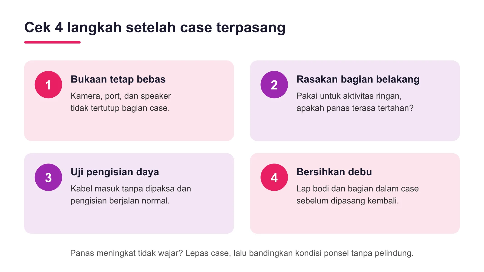 Empat langkah mengecek case HP setelah terpasang agar panas tidak tertahan
