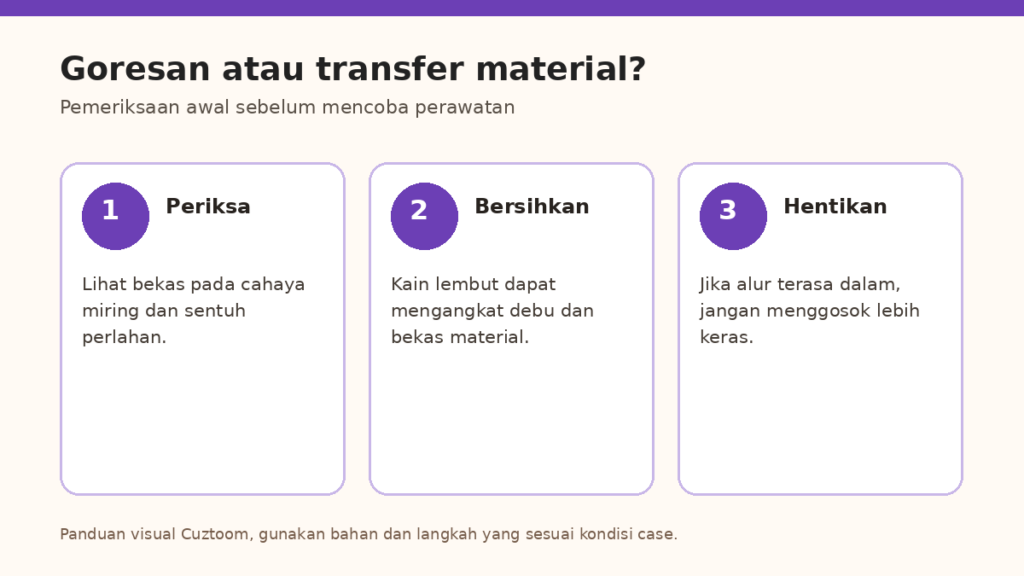 Goresan atau bekas transfer material pada case HP