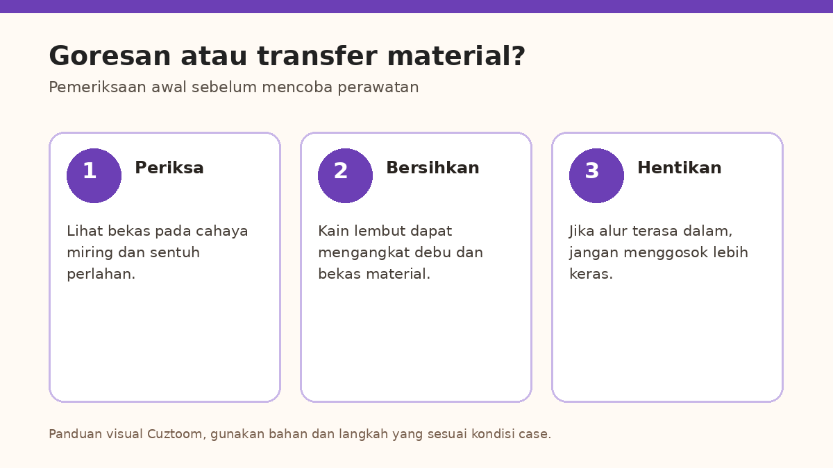 Goresan atau bekas transfer material pada case HP